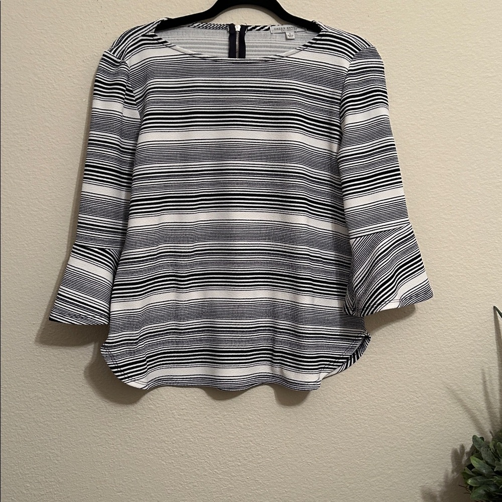 Green Envelope Navy Blue and White Striped Blouse